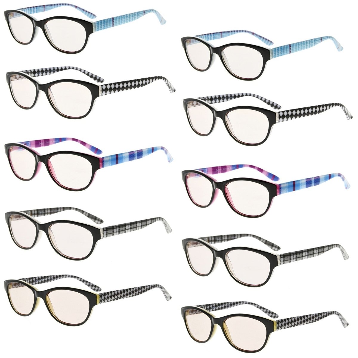 10 Pack Cat Eye Patterned Blue Light Blocking Reading Glasses CG074eyekeeper.com