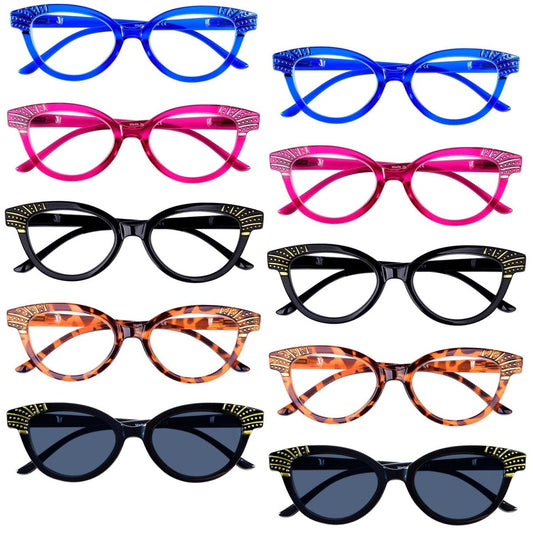 10 Pack Cat - eye Reading Glasses Chic Eyeglasses R2123eyekeeper.com