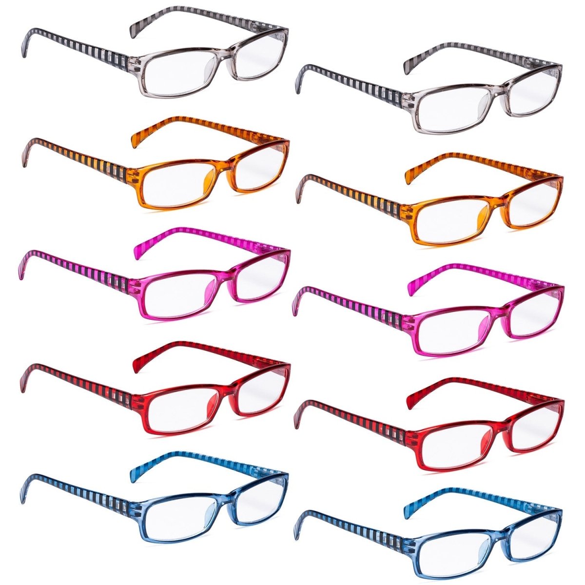 10 Pack Rectangle Reading Glasses with Stripe Arms RT1803Seyekeeper.com