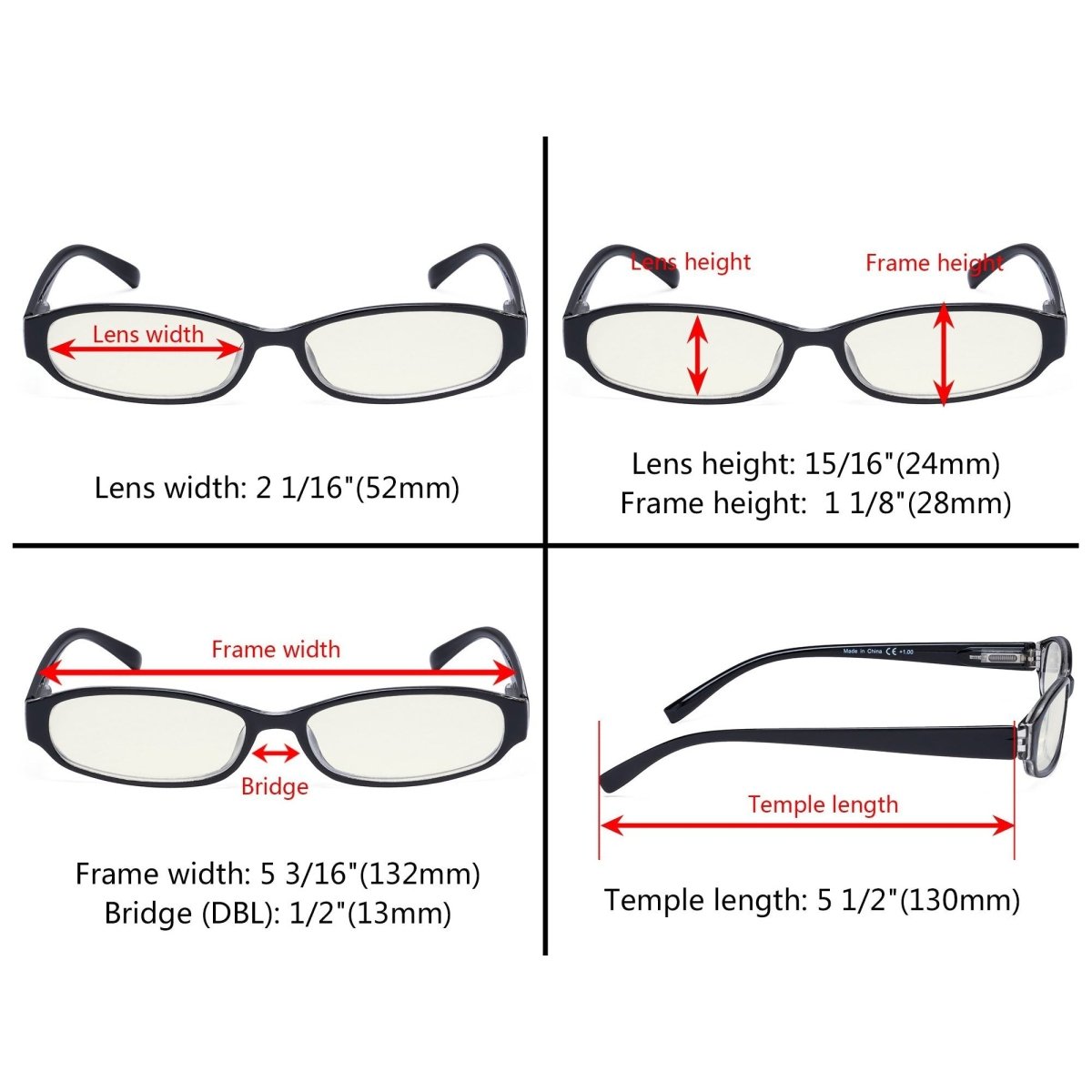 10 Pack Small Lens Rectangle Blue Light Filter Reading Glasses UVR9104Keyekeeper.com