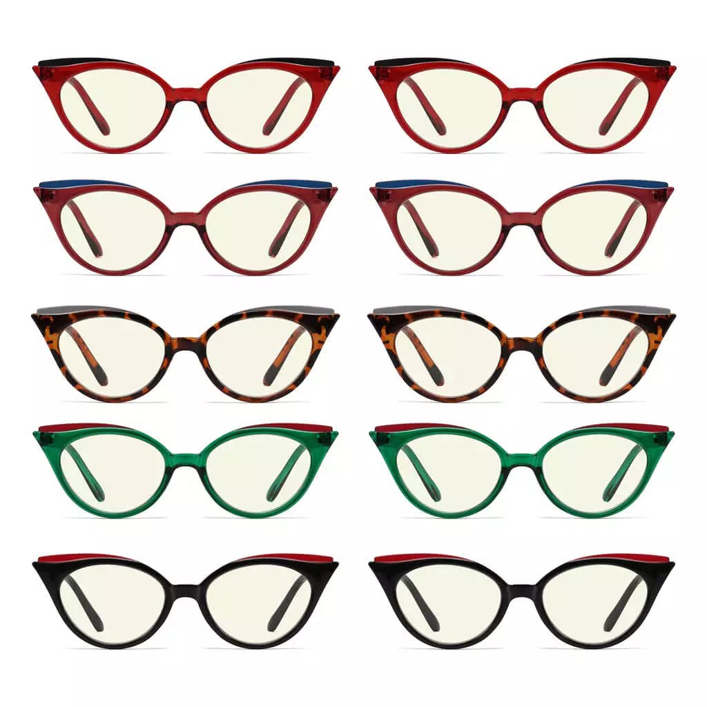 10 Pack Stylish Cat - eye Blue Light Filter Reading Glasses UV2125eyekeeper.com