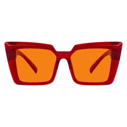 100% Blue Blocking Glasses Oversize Orange Lens Cat - eye Metalless Screwless Eyewear NR2141 - B98eyekeeper.com