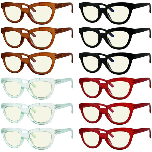 12 Pack Cat - eye Half Moon Blue Light Filter Reading Glasses UV2102eyekeeper.com