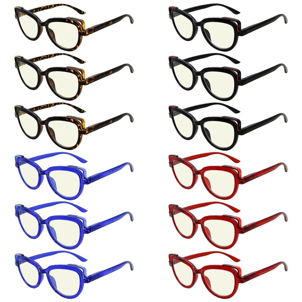 12 Pack Fashionable Cat - eye Blue Light Filter Reading Glasses UV2113eyekeeper.com