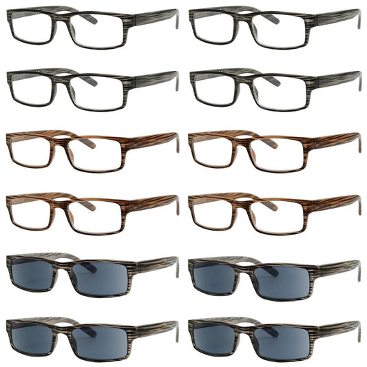 12 Pack Retro Reading Glasses Wood - Grain Printed Readers R026eyekeeper.com