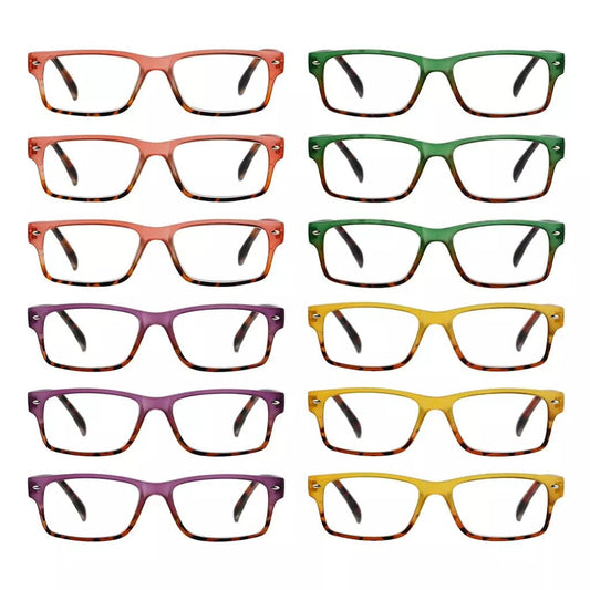 12 Pack Stylish Rectangle Reading Glasses Ladies Readers R108Deyekeeper.com