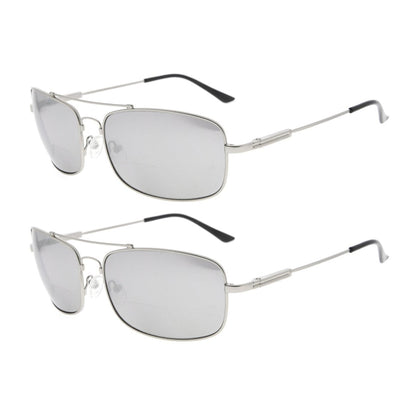 2 Pack Rectangle Metal Bifocal Reading Sunglasses Chic Readers SG1805eyekeeper.com