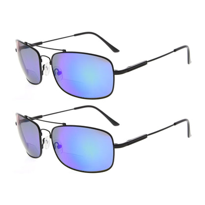 2 Pack Rectangle Metal Bifocal Reading Sunglasses Chic Readers SG1805eyekeeper.com