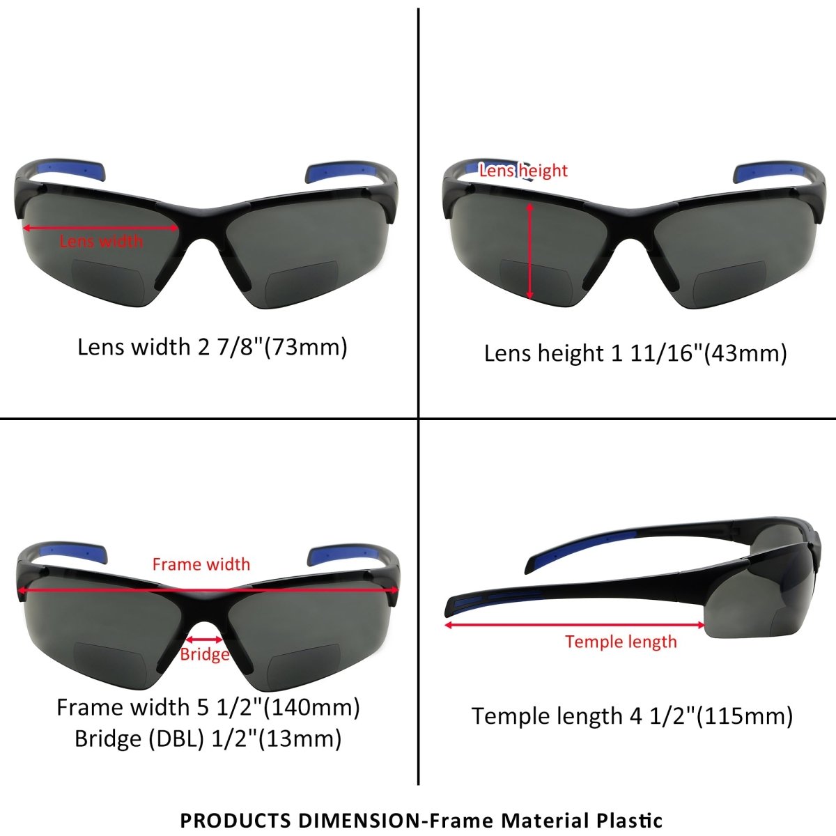 2 Pack TR90 Half - Rim Sport Bifocal Reading Sunglasses TH6186PGSGeyekeeper.com