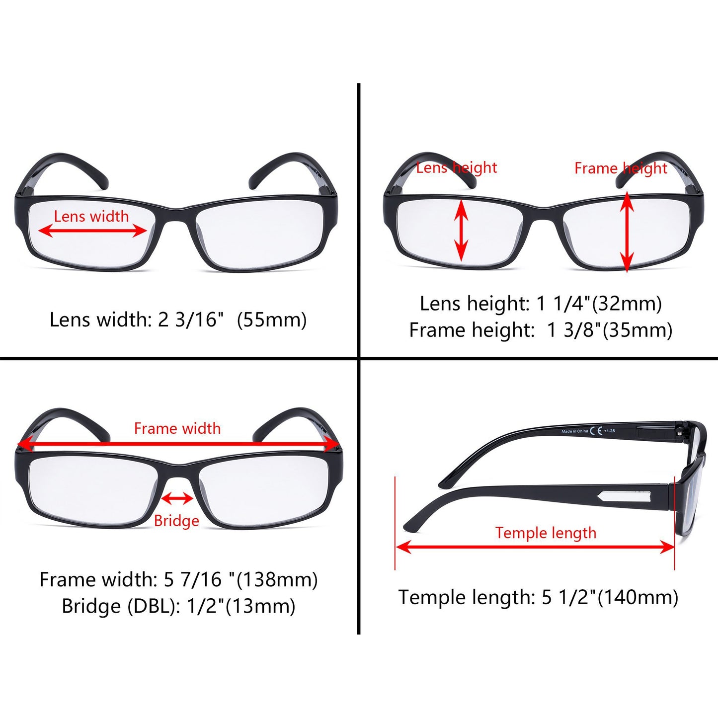 4 Pack Comfort Rectangle Reading Glasses Include Sunglasses R9103