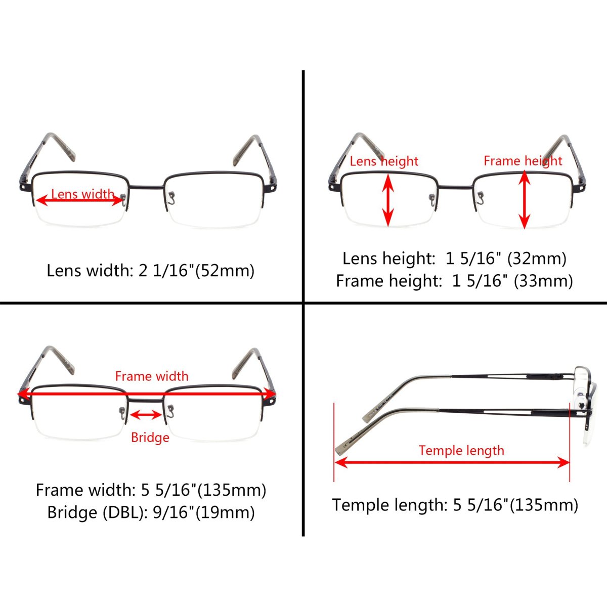 4 Pack Half - rim Metal Reading Glasses with Reading Sunglasses R15014eyekeeper.com