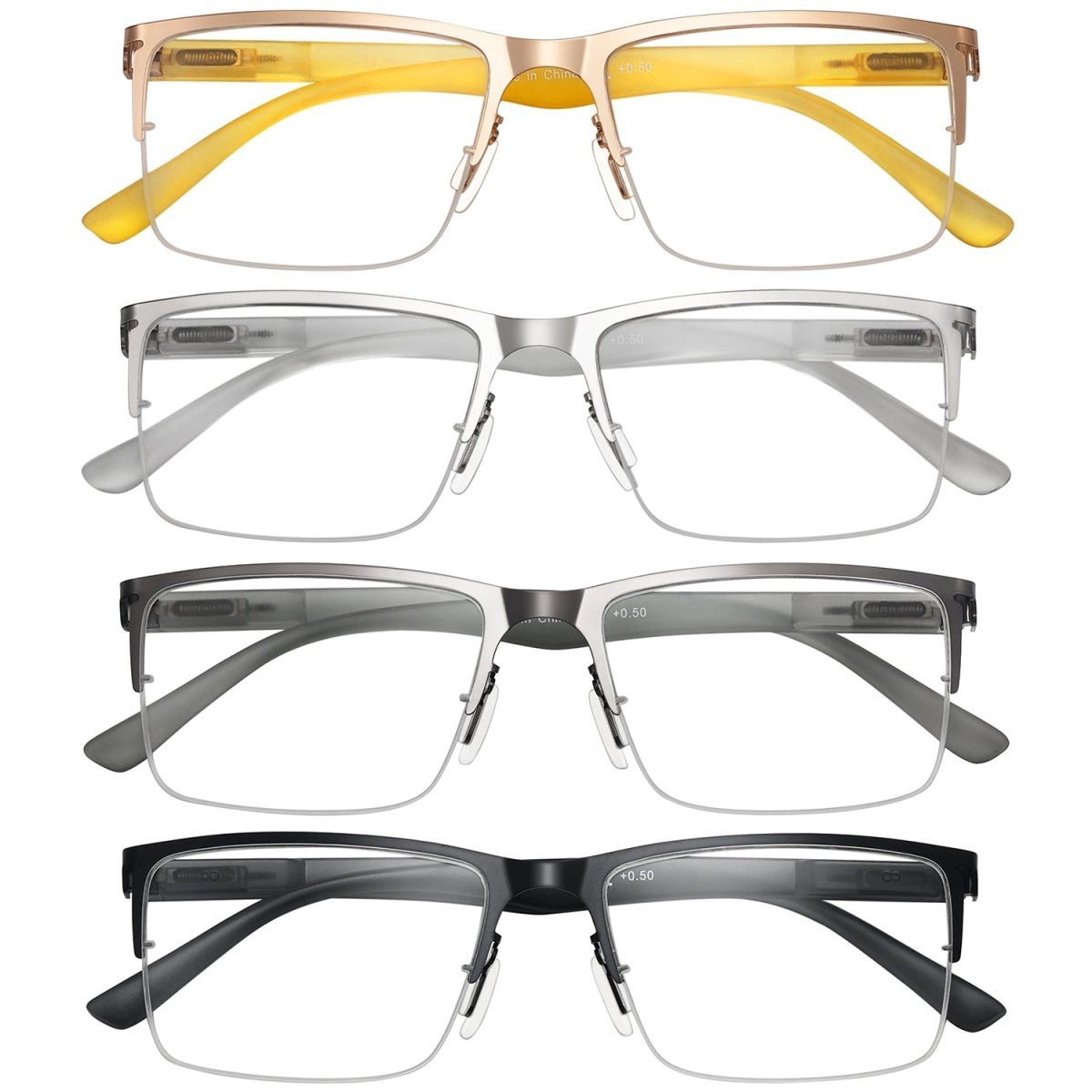 4 Pack Half - rim Reading Glasses Lightweight Metal Readers R2201eyekeeper.com