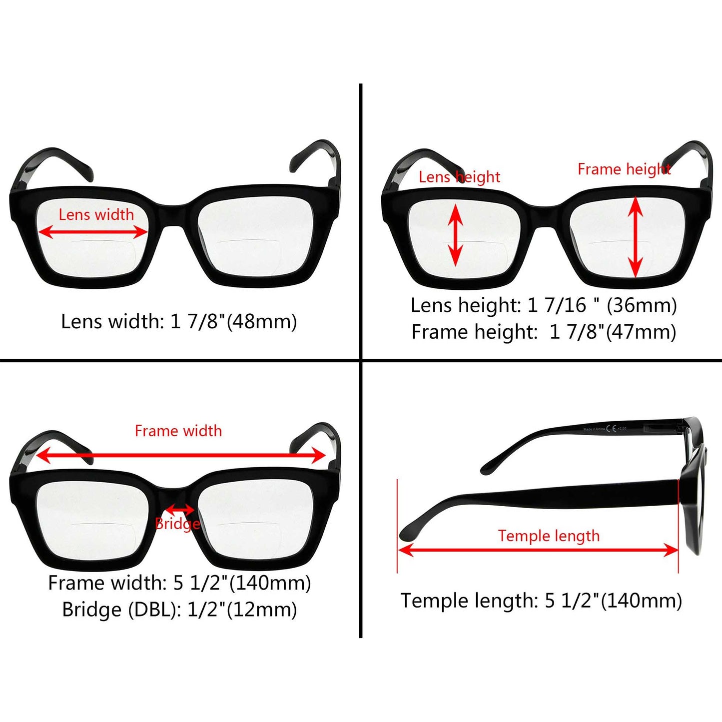 4 Pack Thicker Frame Bifocal Reading Glasses Square Readers BR9106