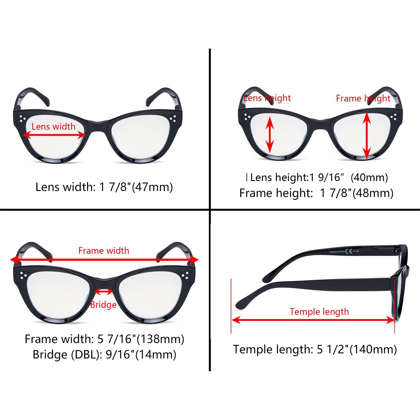 4 Pack Cat-eye Reading Glasses Thicker Frame Readers R9108