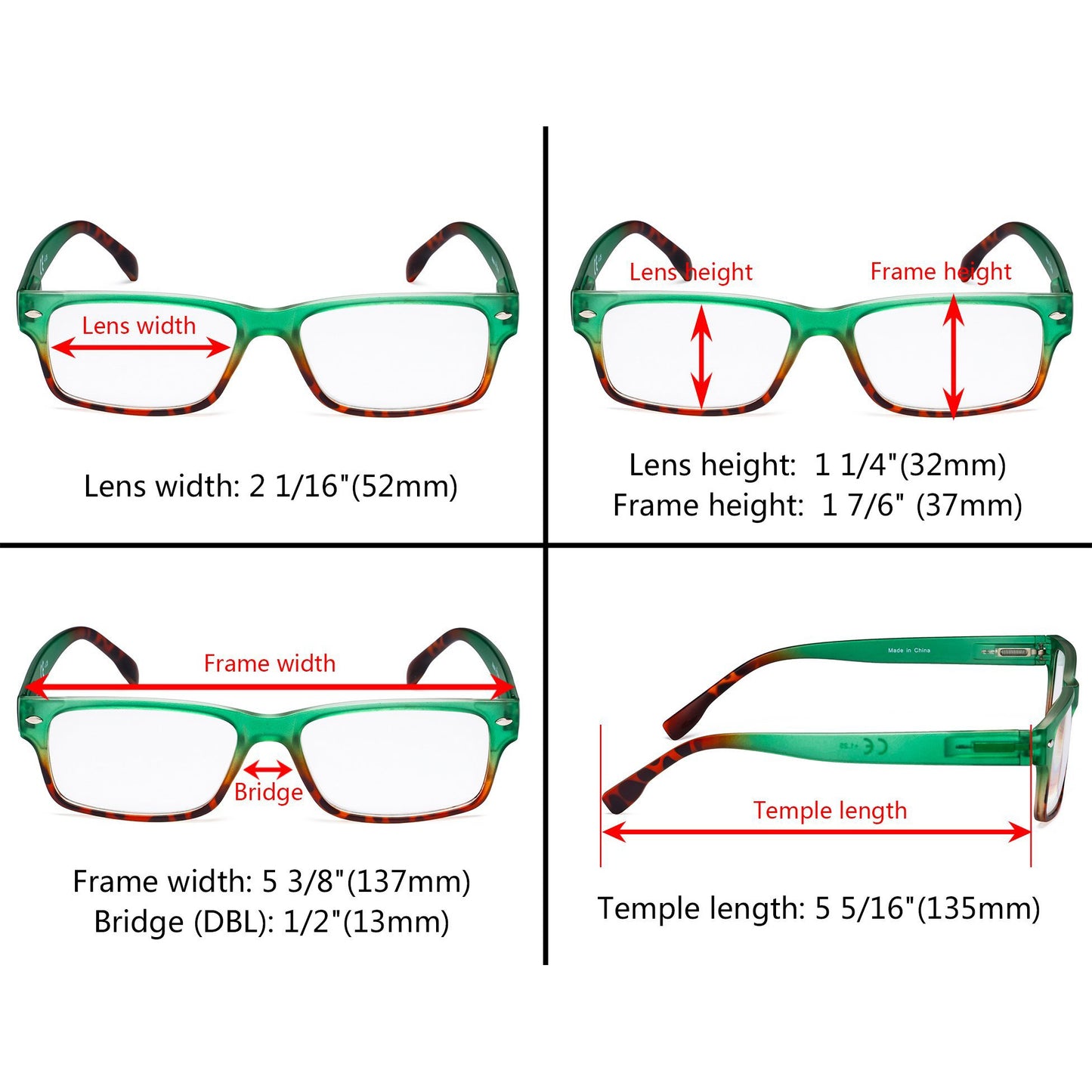 4 Pack Small Rectangle Reading Glasses Stylish Readers R108D