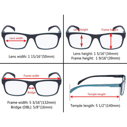 4 Pack Rectangle Reading Glasses for Round Face R047eyekeeper.com