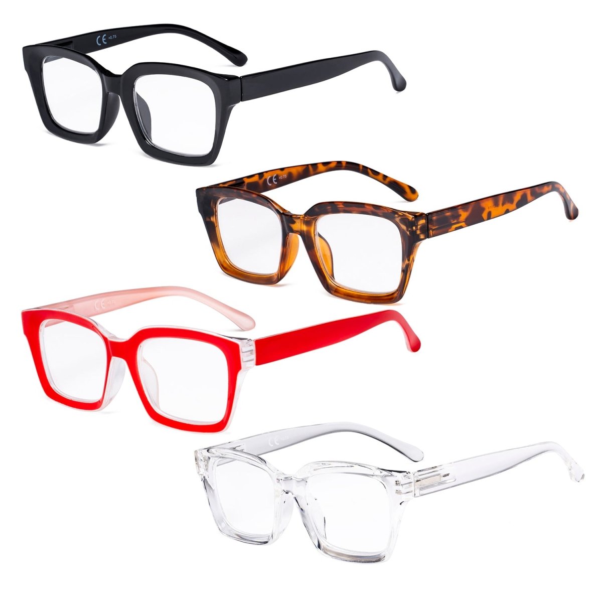 4 Pack Stylish Square Reading Glasses Thicker Frame Readers R9106 - Aeyekeeper.com