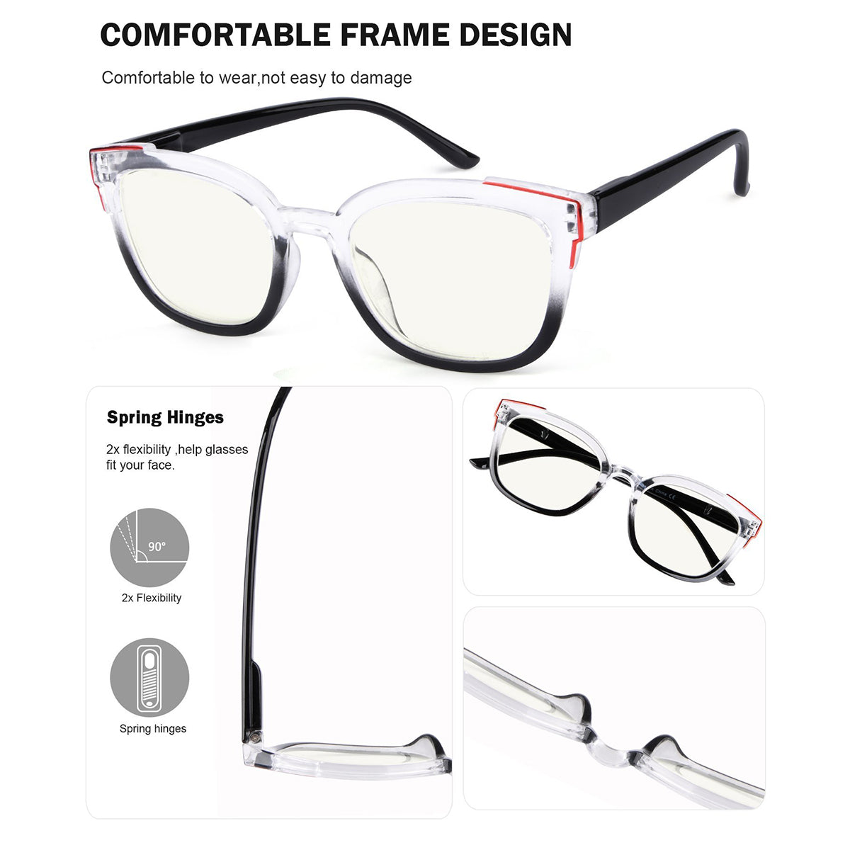 4 Pack Two Tone Progressive Multifocal Reading Glasses M2114