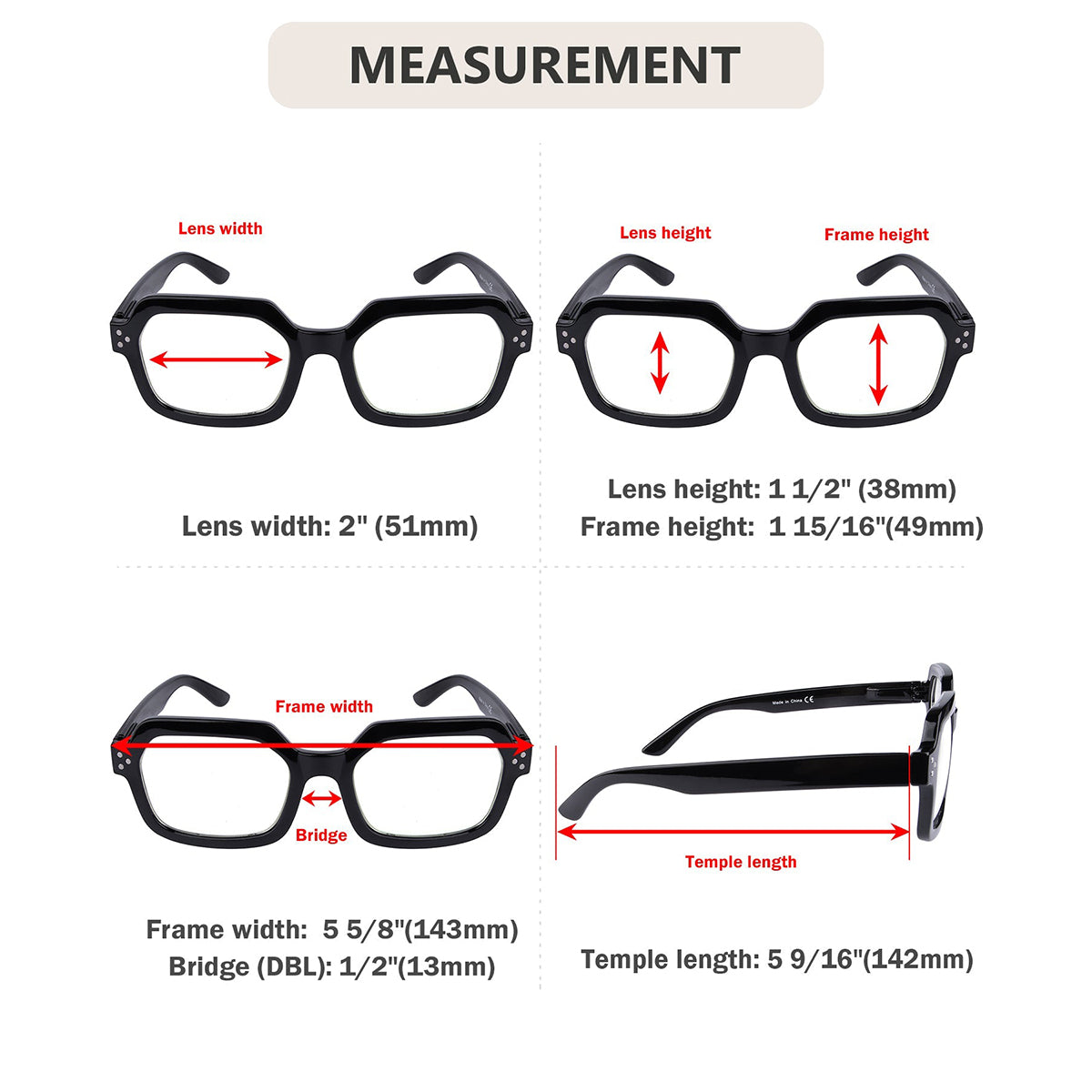 5 Pack Chic Large Frame Square Reading Glasses R2130