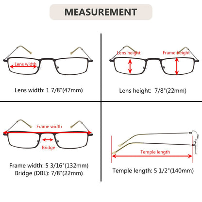 5 Pack Chic Rectangle Reading Glasses Stainless Steel R15004eyekeeper.com