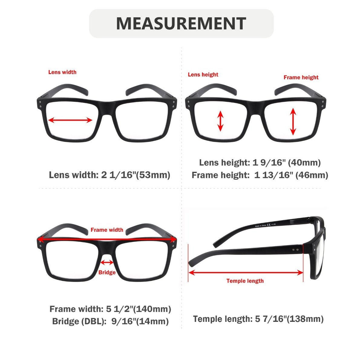 5 Pack Fashionable Large Frame Reading Glasses Rectangle Readers R2142eyekeeper.com