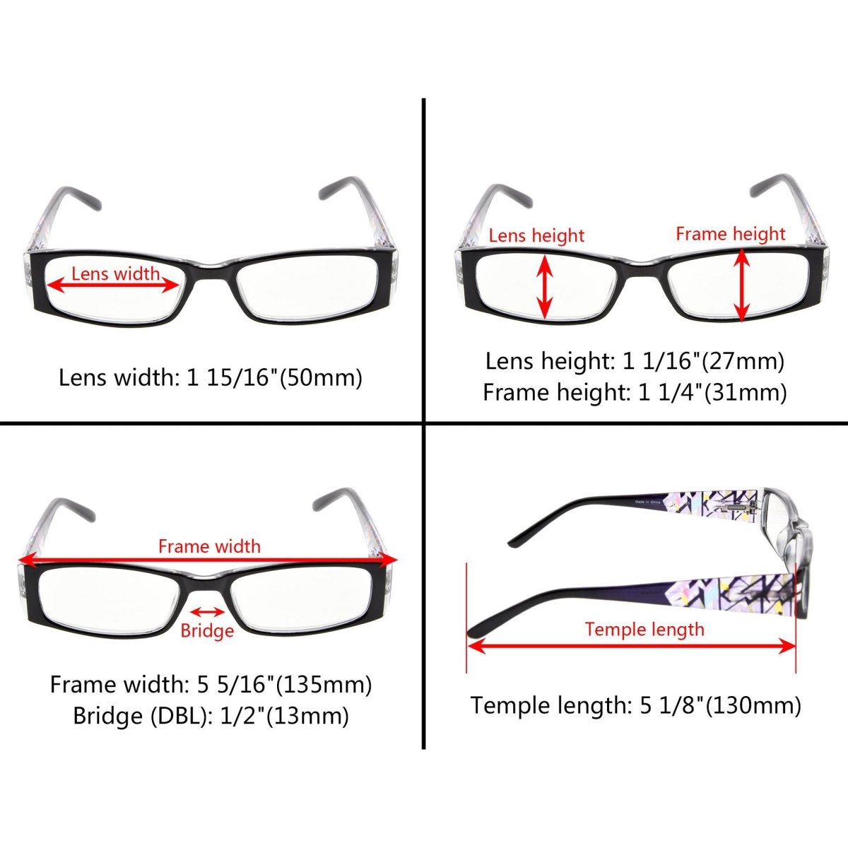 5 Pack Fashionable Reading Glasses with Crystal Arms R006Deyekeeper.com