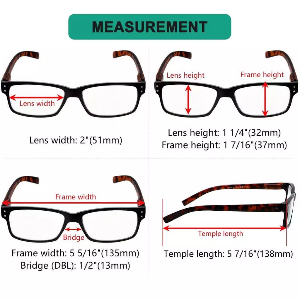 5 Pack Reading Glasses Retro Rectangle Readers R032 - Aeyekeeper.com