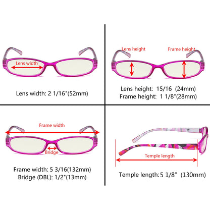 5 Pack Pattern Blue Light Filter Reading Glasses UVR9104G