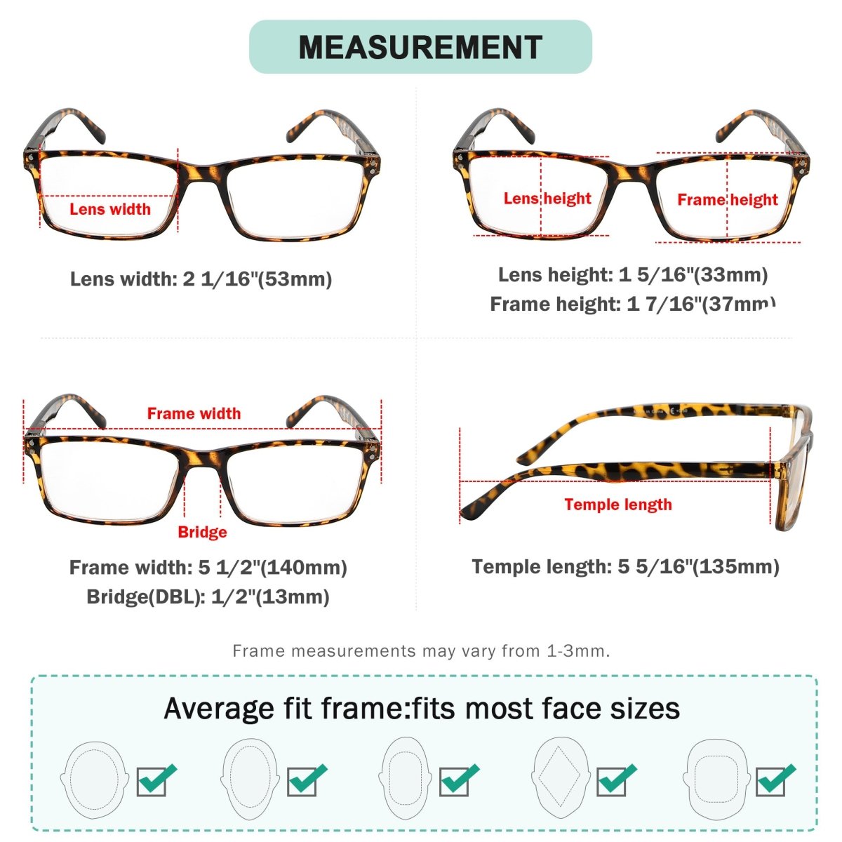 5 Pack Vintage Rectangle Reading Glasses Classic Readers R802eyekeeper.com