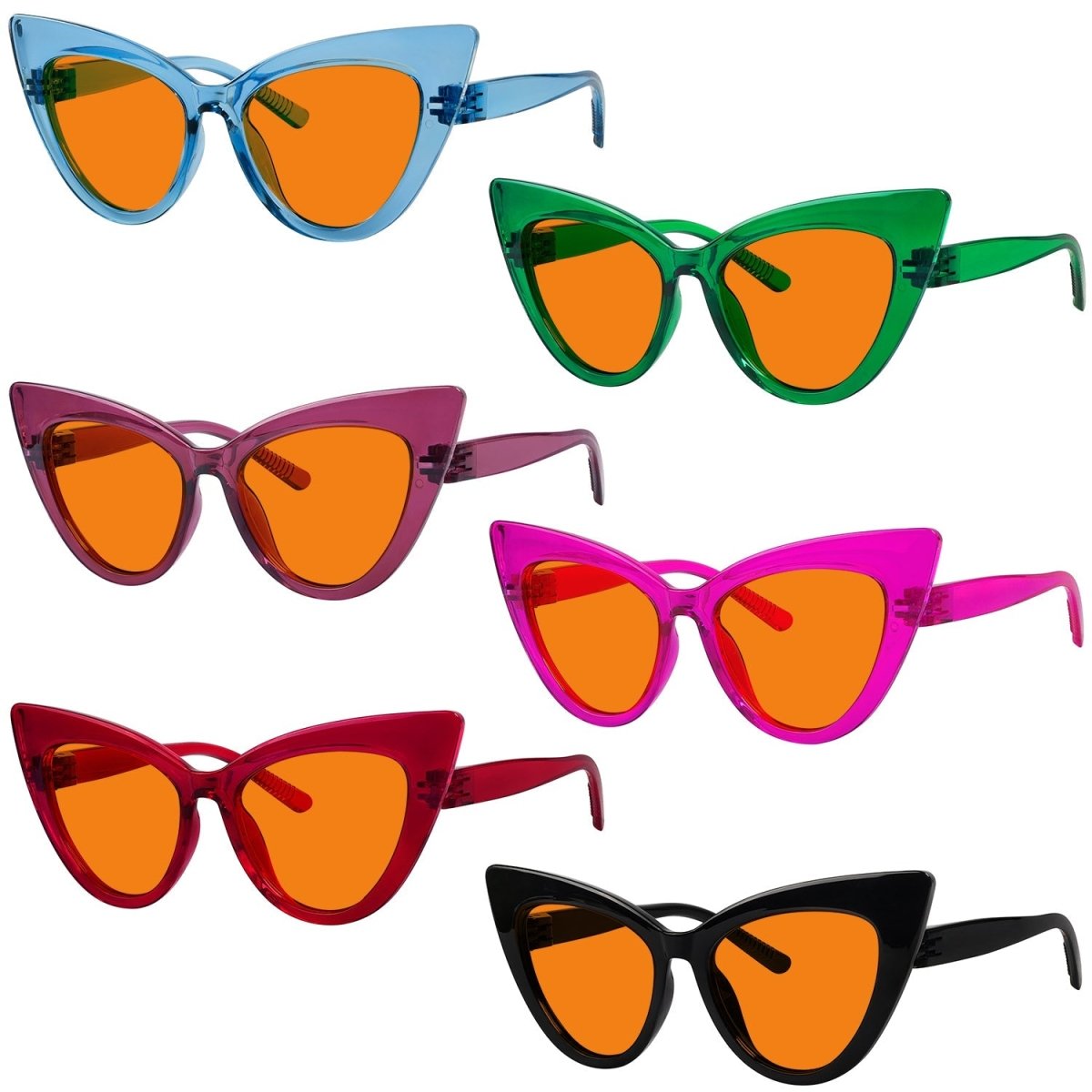 6 Pack 100% Blue Blocking Cat - eye Orange Glasses for Sleep Metalless R2318 - B98eyekeeper.com