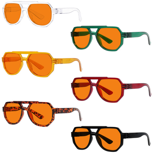 6 Pack 100% Blue Blocking Orange Glasses for Sleep Metalless Pilot NR2309-B98