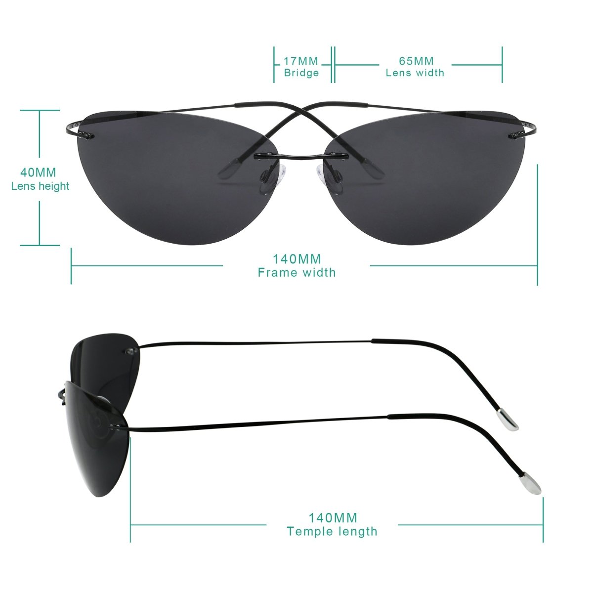 Cat - eye Rimless Titanium Frame Polarized Sunglasses S1506eyekeeper.com