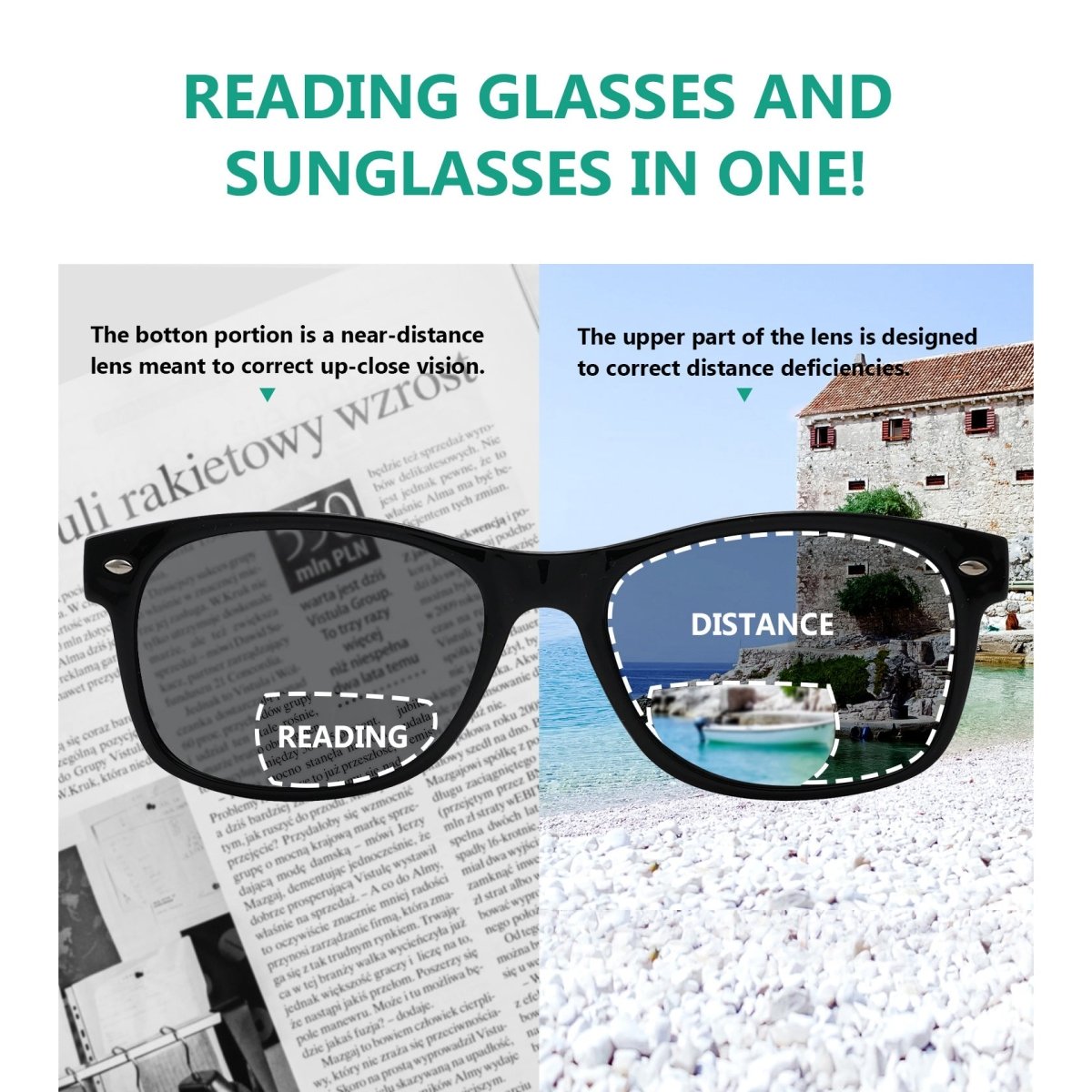 Classic Bifocal Reading Sunglasses Sunshine Rectangle Readers SBR093eyekeeper.com