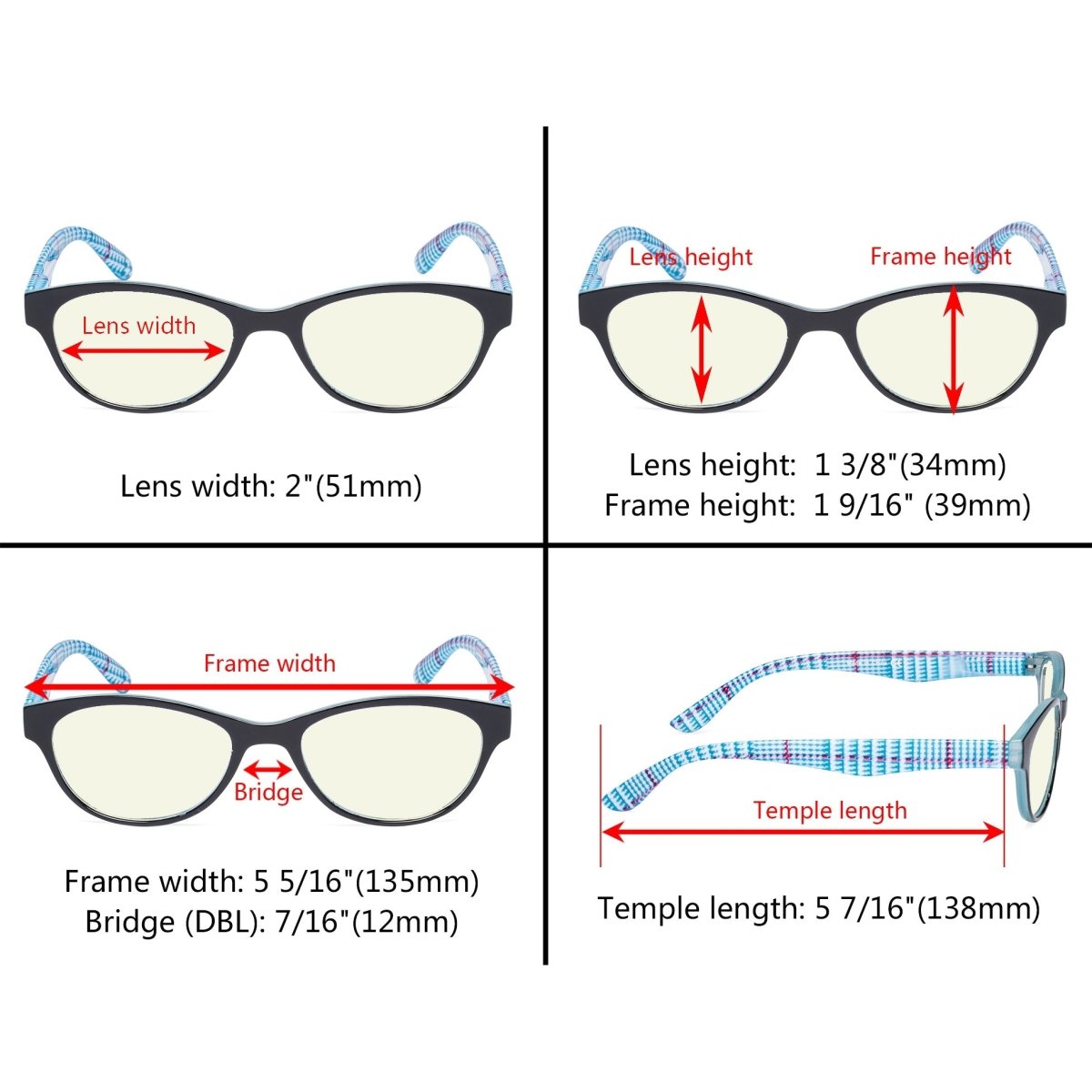 10 Pack Cat Eye Patterned Blue Light Blocking Reading Glasses CG074