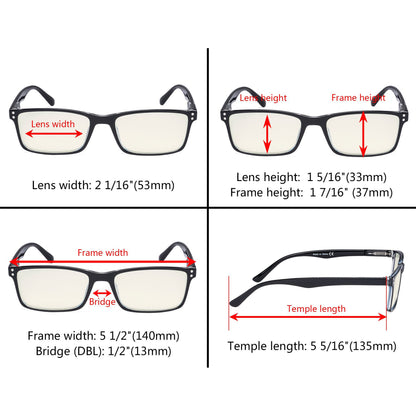 Rectangle Stylish Blue Light Filter Reading Glasses UVR802