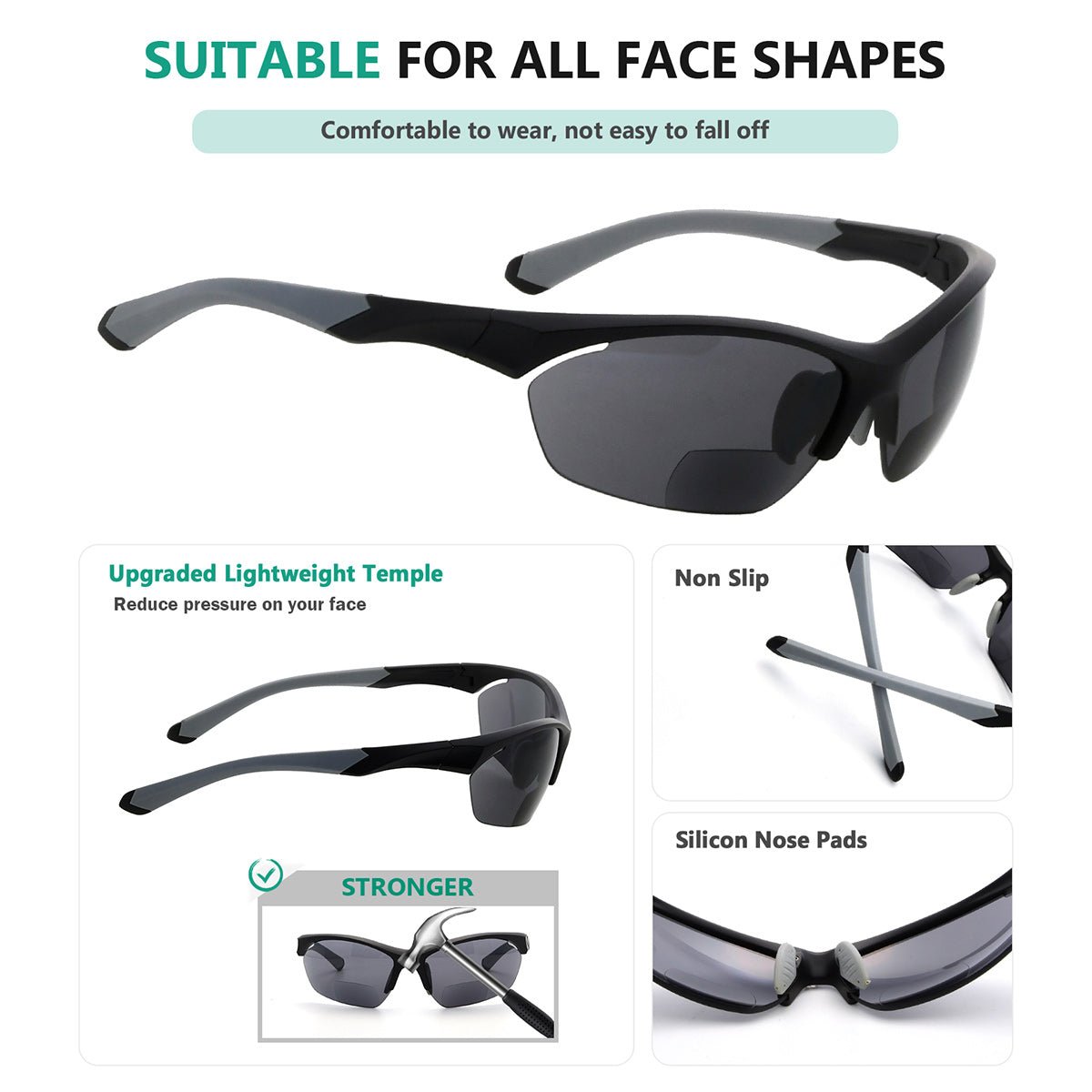 TR90 Half Rim Sports Bifocal Sunglasses Cycling Fishing Readers SG902eyekeeper.com