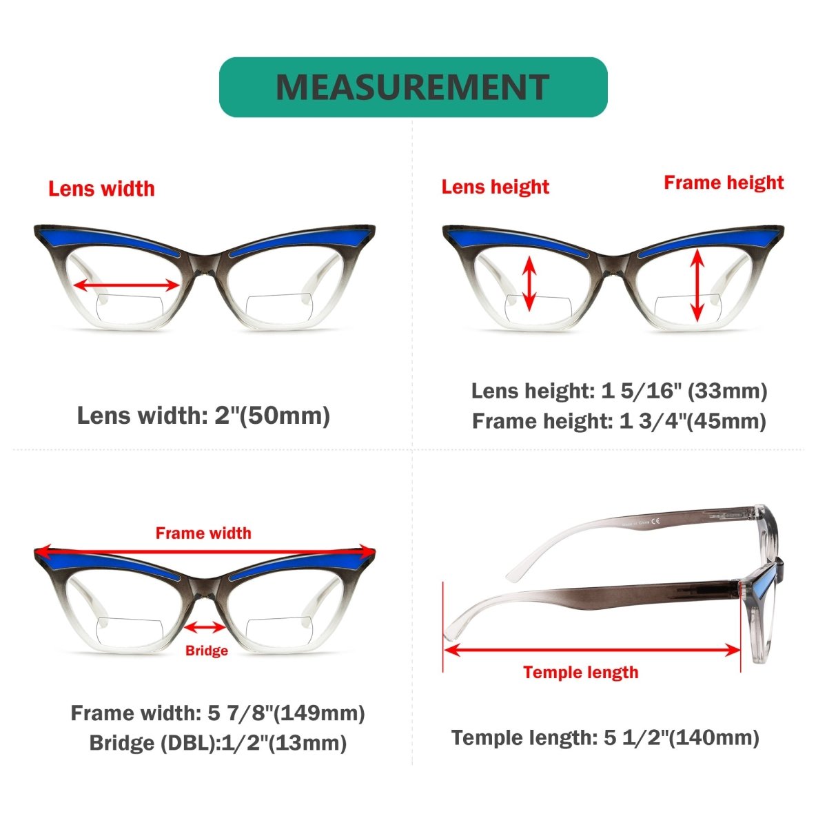 Bifocal Reading Glasses Dimension