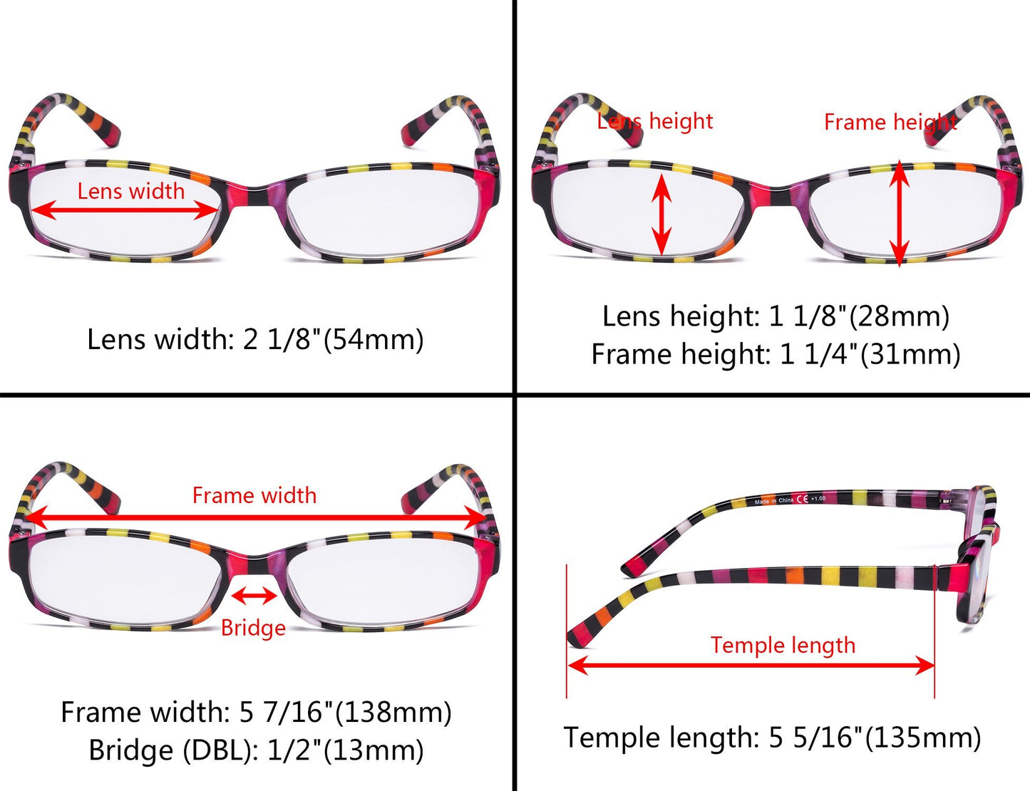 4 Pack Ladies Fashion Reading Glasses with Stripe Arms R908S