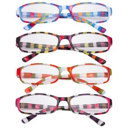 4 Pack Ladies Fashion Reading Glasses with Stripe Arms R908S