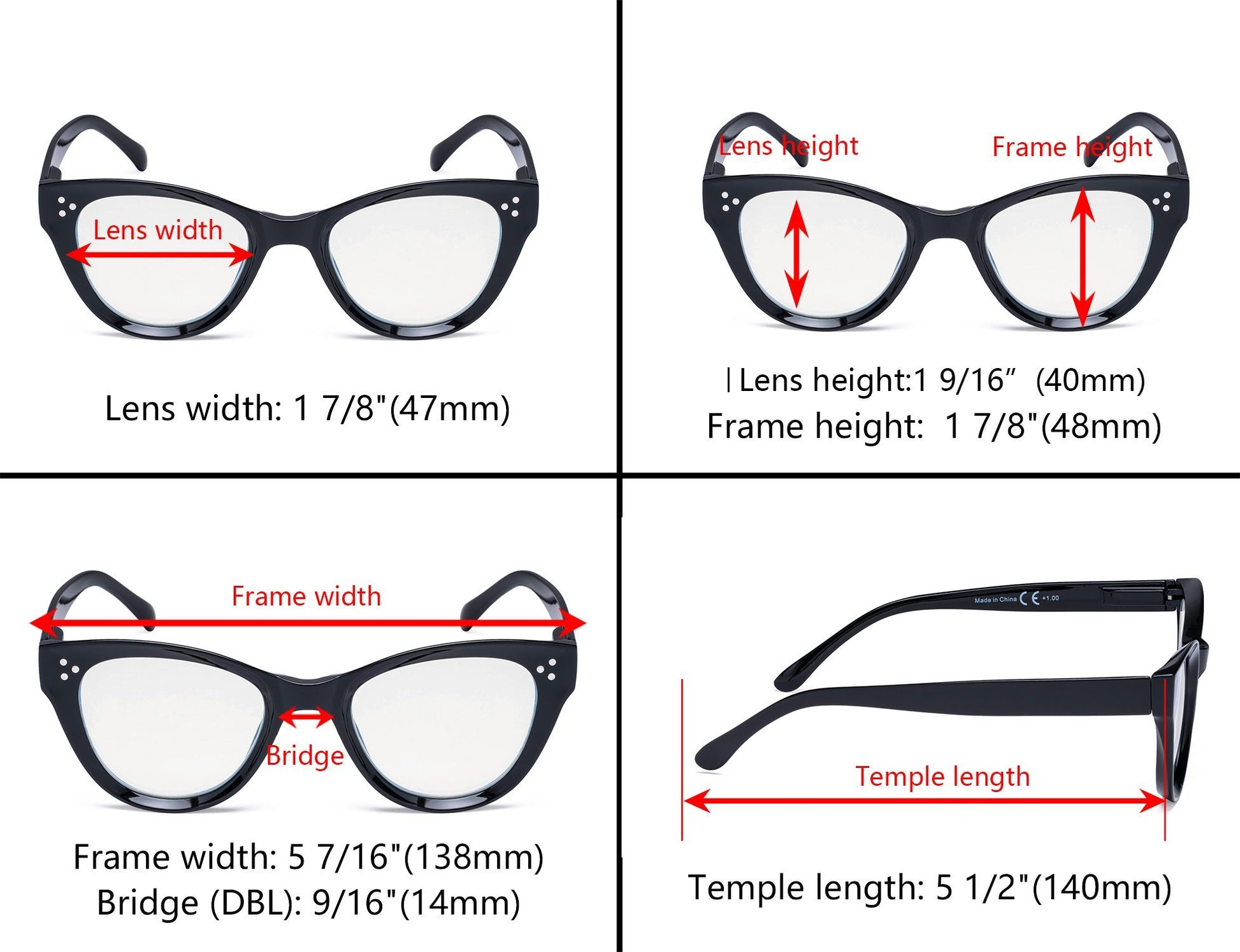 4 Pack Cat Eye Reading Glasses Thicker Frame Readers Women