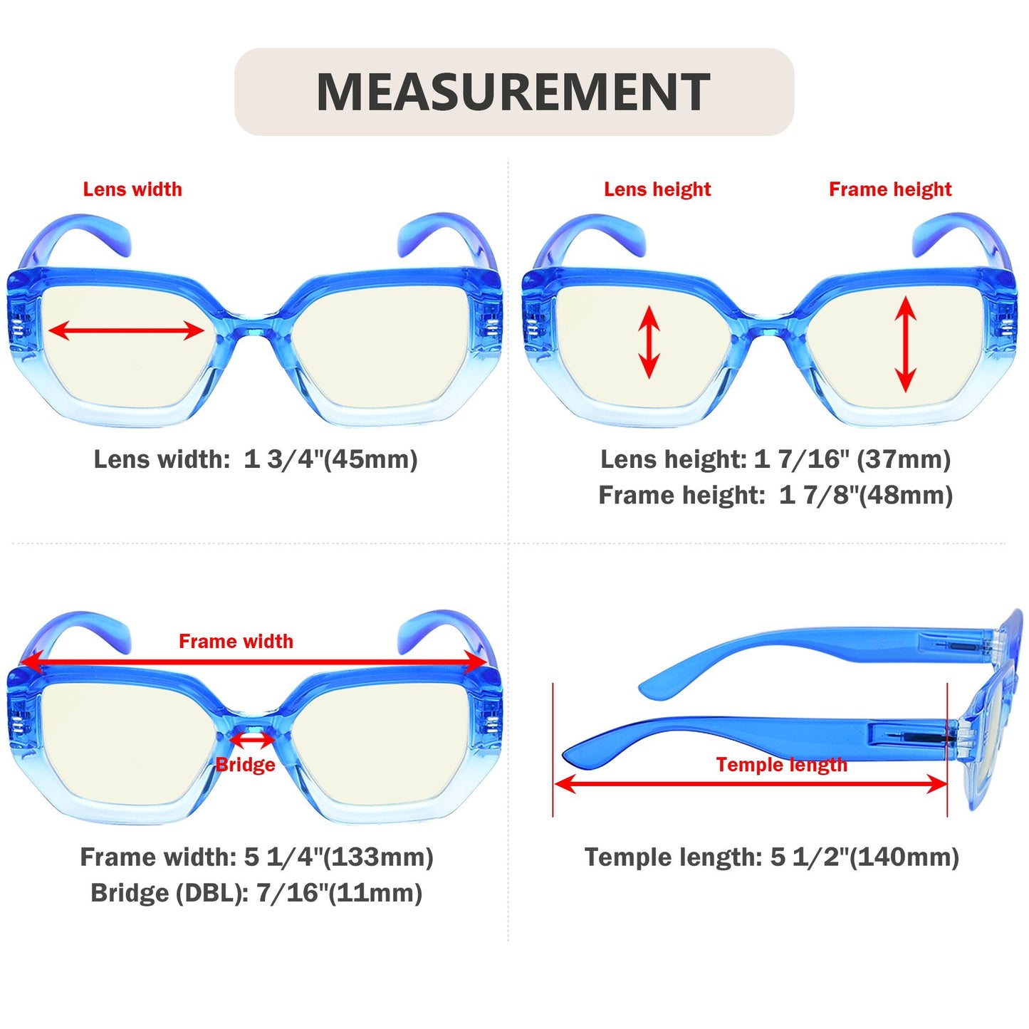 Computer Reading Glasses Dimension