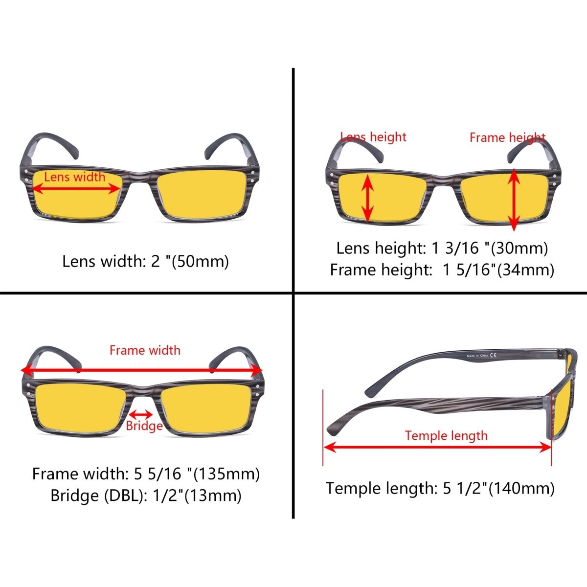 4 Pack Rectangle Blue Light Blocking Reading Glasses HP057eyekeeper.com