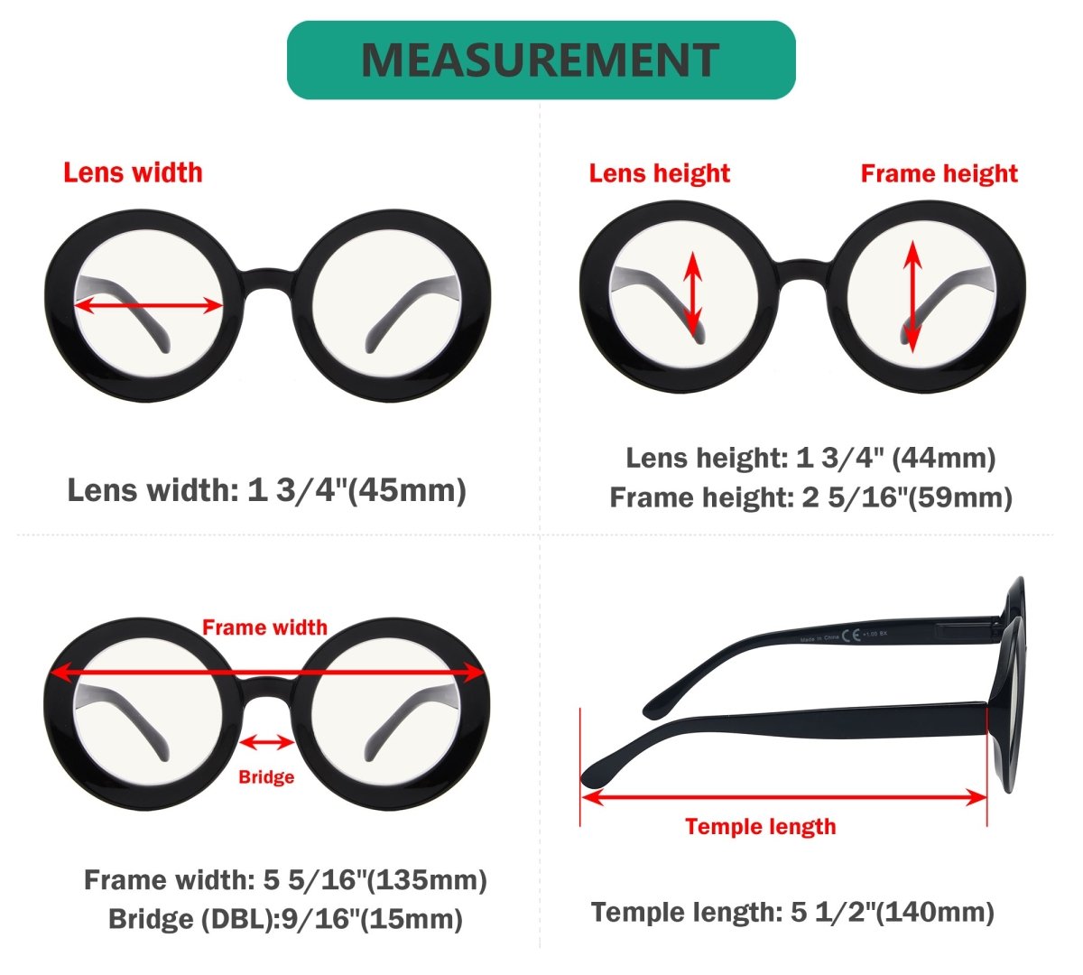 Multifocus Reading Glasses Dimension