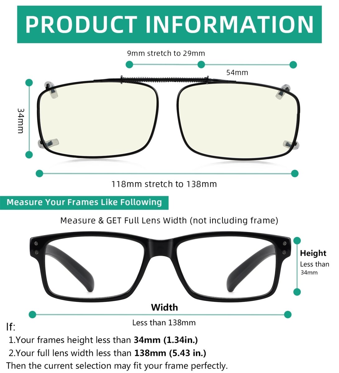 Metal Frame Blue Light Filter Glasses Clip C63 (54MMx34MM)eyekeeper.com