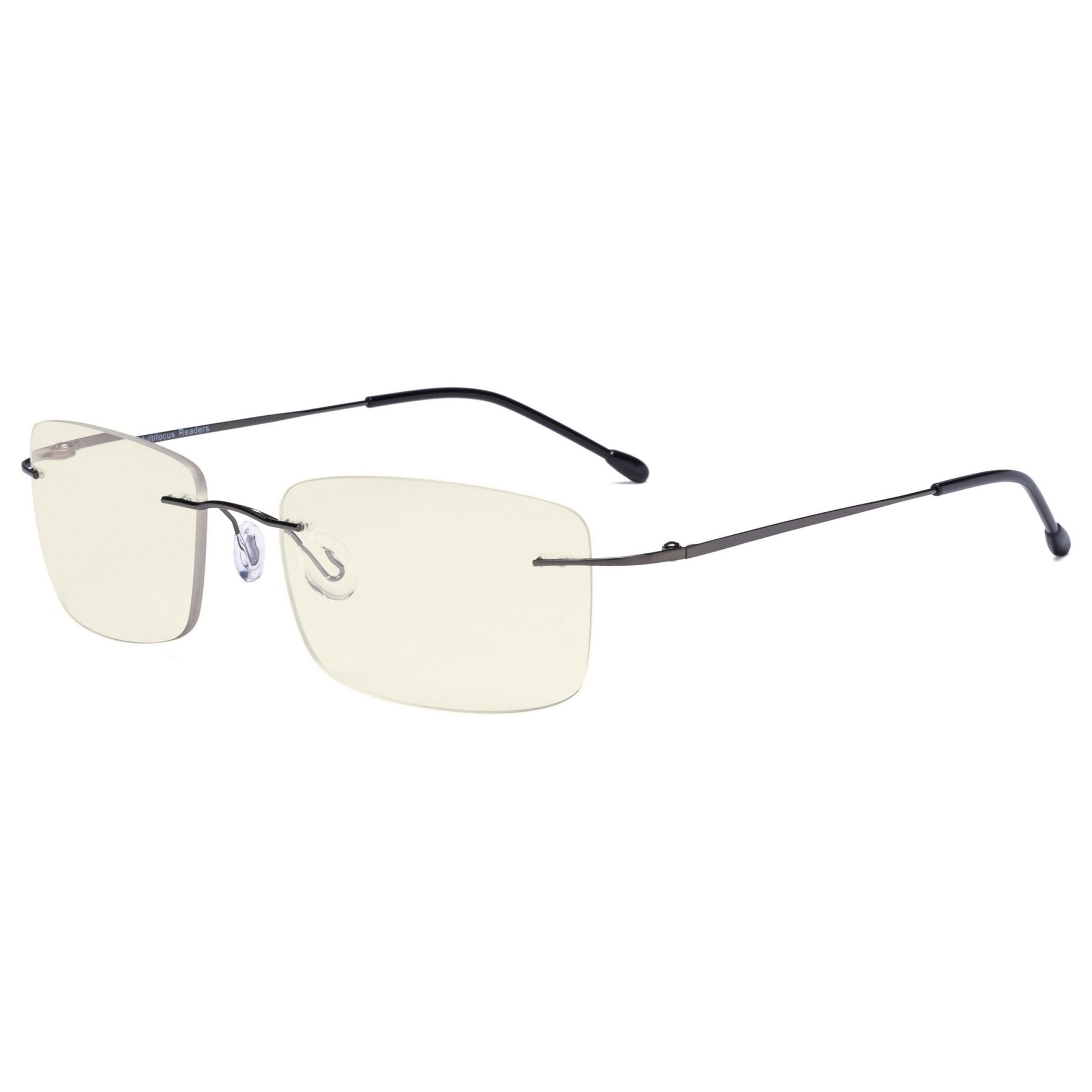 Rimless Progressive Multifocus Reading Glasses Men Women Gunmetal MWK9