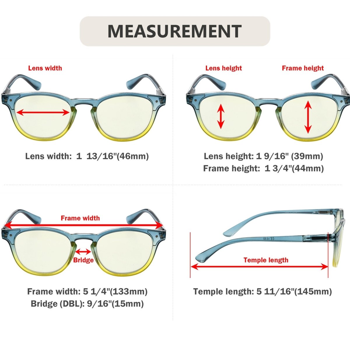 Computer Reading Glasses Dimension