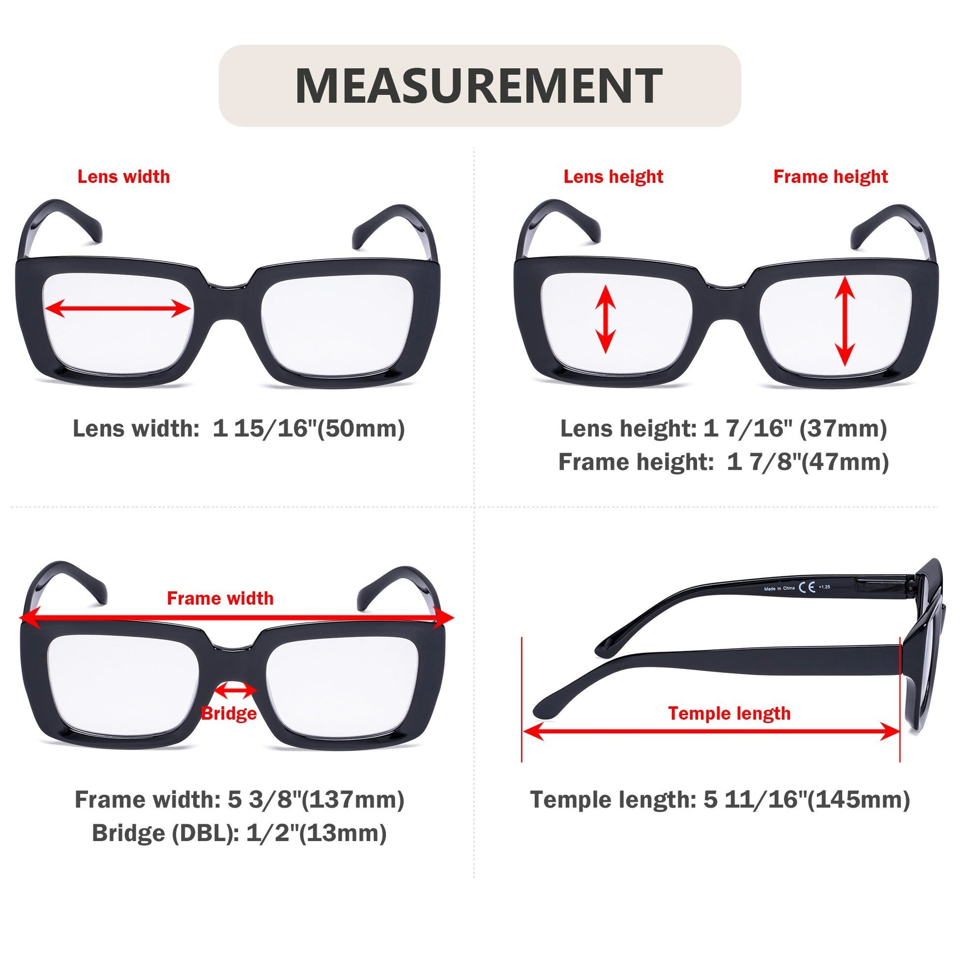 Transition Photochromic Reading Glasses Dimenison