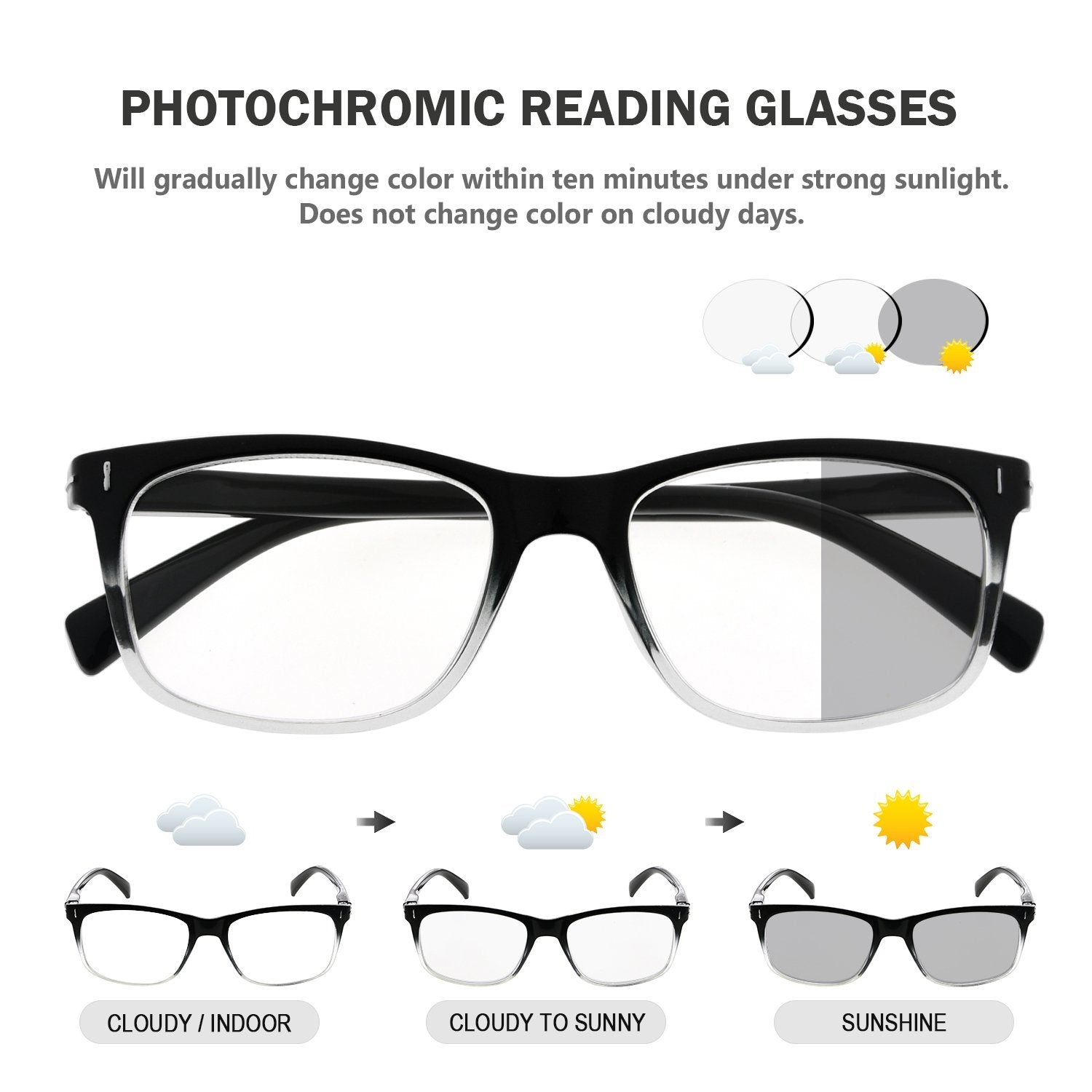 Transition Photochromic Reading Glasses Men Women eyekeeper